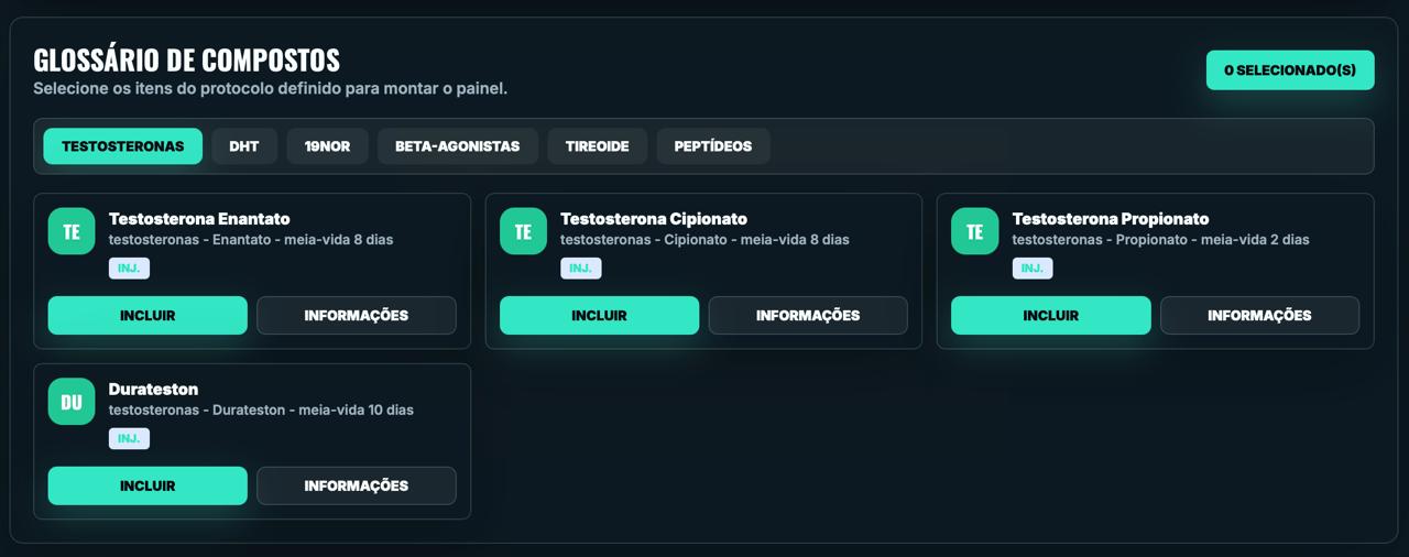 Glossário de compostos no aplicativo PAI